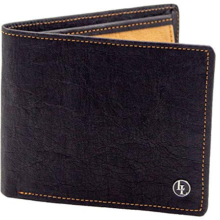 Locklair Herren Geldbörse aus veganem Papierleder, Männer Portemonnaie mit RFID-Schutz, Vegan Wallet, Papier Geldbeutel nachhaltig (Schwarz/Hellbraun)