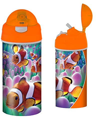 3D LiveLife Trinkflasche - Clown Fisch von Deluxebase. 3D Linsenförmige Ozean Wasserflasche mit Stroh. 600 ml kinder Trinkflasche mit original kunstwerk von bekannt Künstler, David Penfound