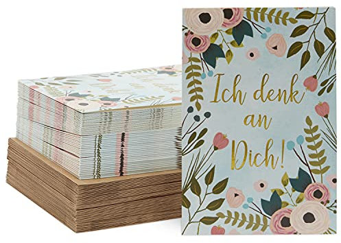48 Stück Ich denk an Dich Karten mit Umschlägen, Blumen-Design, DIN A6, Mehrfarbig