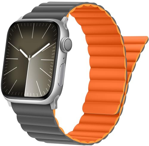 Tasikar Compatible avec Bracelet Apple Watch 42mm (Séries 11/10) 41mm 40mm 38mm, Bracelet de Silicone avec Fermeture Magnétique pour iWatch SE Séries 11 10 9 8 7 6 5 4 3 2 1 (Gris Orange)