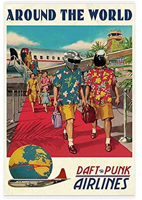 Daft Punk Around The World Retro-Musikposter gerahmt, Musik-Wandkunst, Heimdekoration, Galerie, gerahmt, Wandkunst, ungerahmt: 30 x 45 cm