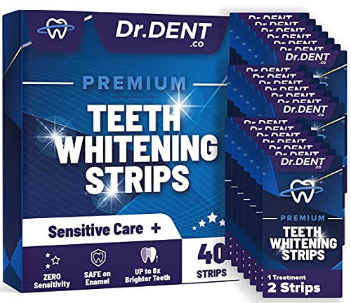 DrDent Premium Strisce Sbiancanti per Denti - 20 Sessioni Formula Non Sensibile 40 Senza Perossido Sicuro per Smalto + Apribocca Incluso