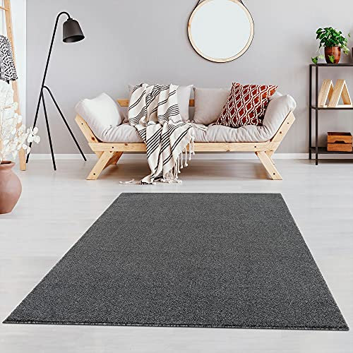 Fashion4Home Teppich Wohnzimmer – Einfarbig, Uni Teppich fürs Kinderzimmer, Schlafzimmer, Arbeitszimmer, Büro, Flur und Küche - Kurzflor, Grau, Größe: 120x170 cm