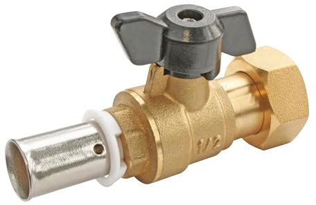 SOMATHERM FOR YOU, Mini vanne à sphère à sertir pour tube PER Ø12 mm, sortie femelle 15/21 (1/2), compatible chauffage et sanitaire, écrou tournant, eau chaude/froide