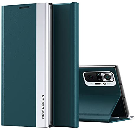 COQUE pour Xiaomi Redmi Note 10 5G étui à Rabat, Smart Flip Cover Side Window Phone Case, Housse de téléphone TPU Cas de téléphone pour Xiaomi Redmi Note 10 5G-Vert