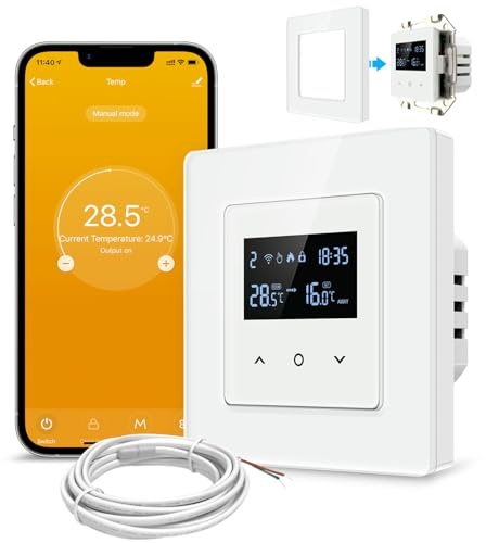 AVATTO Smart WiFi Themrmostat für Elektrische Fußbodenheizung, 55 x 55mm Standard, Programmierbar Raumthermostat Unterstützen Alexa, Google Home Sprachsteuerung und Smart Life App Fernbedienung