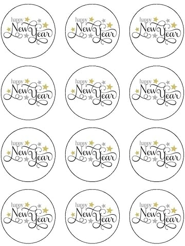 Happy New Year Cocktail Drinks Edible Toppers 12x 2 PRE- CUT PREMIUM RICE PAPER
