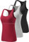 vislivin Damen Tank Tops mit Regal-BH Racerback Tank Top Stretch Unterhemden 3er Pack Schwarz/Grau/Weinrot S