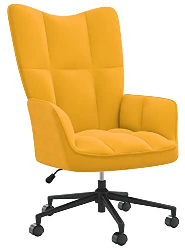 Goliraya Relaxsessel mit Rollen Höhenverstellbar Drehbar Fernsehsessel Polstersessel Polsterstuhl Relaxstuhl Sessel Ohrensessel Höhenverstellbar 61,5 x 69 x (94,5-102) cm (B x T x H),Senfgelb