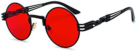 kachawoo Steampunk Sonnenbrille John Lennon Vintage Rot Runde Cosplay Sonnenbrille Herren Schwarz Retro Punk Funky Eyewears Damen für Festival Party Reisen (black with red)