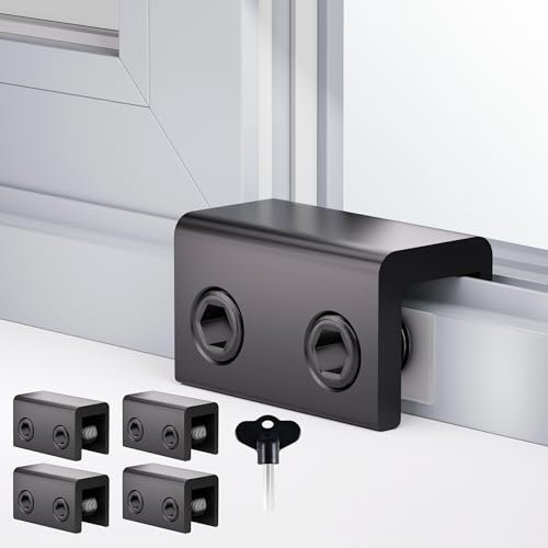 Window Locks, 4 Sets Sliding Window Locks Security Up and Down Window, Window Stoppers for Vertical & Horizontal Window, Childproof Safety Window Lock Clamps Window Bar or Home School and Office Black
