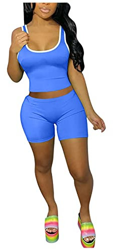 Trajes Conjuntos Crop High 2 Pantalones cortos sin costuras Entrenamiento talla pieza para mujeres Trajes y conjuntos Gadget Hombre de alta tecnología, azul, XL