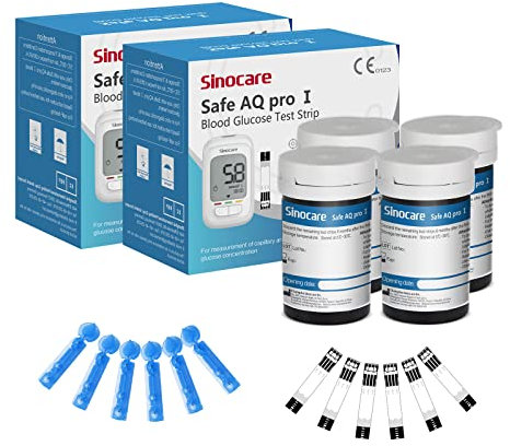 Sinocare Safe AQ Pro I Blood Glucose Test Strips Only for Safe AQ Pro I Glucometer (Strips x100), with Lancing Devices × 100, Composite Silver Electrode Test Strips