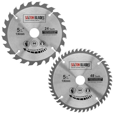 Saxton TCT Kreissägeblatt für Holzkreissäge, 136 mm x 20 mm (16 mm Ring), 24 & 48 Zähne, kompatibel mit Bosch, Makita etc., 2 Stück