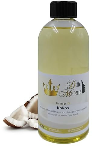 Dufte Momente | Massageöl Kokos - Mandel 500ml | hochwertige Pflanzenöle als Basis | hohe Gleitfähigkeit | zieht langsam ein | ohne Paraffin und künstliche Zusätze | vegan und ohne Tierversuche