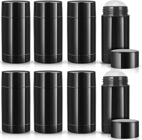 BOSMIOW Kunststoff-Deodorant-Behälter, leer, drehbar, mit Deckel, runde Bodenfüllröhrchen für Lotionsriegel, solides Parfüm, Sonnencreme, Salbenstab, Schwarz, 8 Stück