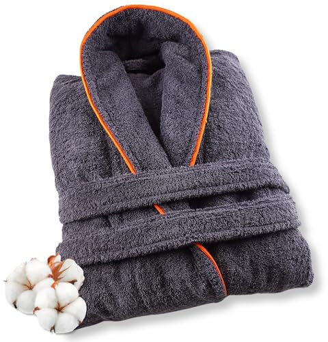 ELEVAVIDA Peignoir homme en coton douillet 400 g/m2 - gris anthracite - robe de chambre homme extra doux et confortable - taille L - peignoir de bain sauna en éponge - certifié OEKO-TEX