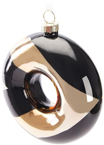 BRUBAKER Premium Weihnachtskugel Donut - Gold, Schwarz und Weiß Pfeil Muster - 10 cm Baumkugel aus Glas - Handbemalter Christbaumschmuck Anhänger - Luxus Weihnachtsdeko Christbaumkugel