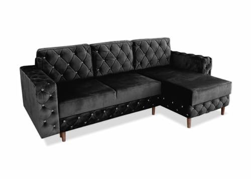 Ares Meble Gepolstertes Ecksofa Delux mit Schlaffunktion und Bettzeugcontainer - Kleine Sofa - Relaxsofa 3 Sitzer - Big Sofa mit Schlaffunktion - Sofa Wohnzimmer - Schlafsofa 140x200 Walnuss - Schwarz
