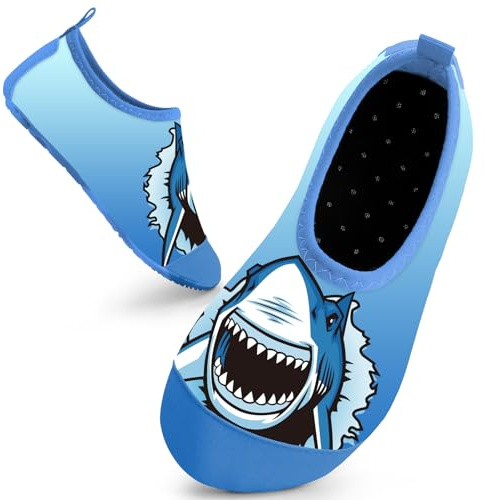 Kids Swim Water Shoes Toddlers Baby Aqua Socks Quick Dry for Boys(Blue Shark,24/25 EU)