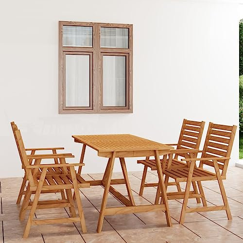 FENLAX 5-TLG. Garten-Essgruppe Massivholz Akazie Outdoor Tisch und Stuhl Set Dining Lounge Sitzgruppe Outdoor Möbel Balkonmöbel Bequem Terassenmöbelset Sitzlounge für Draußen （Tisch:140x70x74 cm）