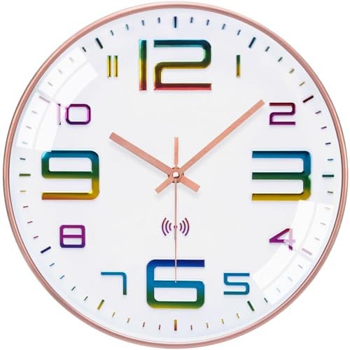 VINILITE Radio-Controlled Clock 30 cm Wall Clock Without Ticking Noises Modern Radio Wall Clock Silent Large Digital Wall Clock Battery Operated for Kitchen, Living Room, Bedroom, Office