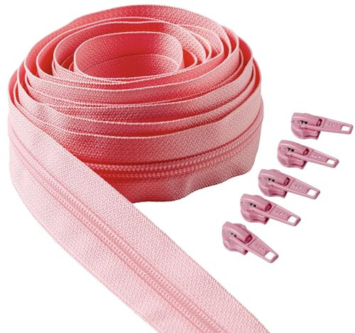 IPEA Endlos Reißverschluss Rosa 5 Meter + 15 Schieber aus Metall – Kette Größe #5 – Made in Italy – Durchgehender Reißverschlüsse mit Zipper aus Nylon – Zuschneidbar für Meterware – Breite 30 mm