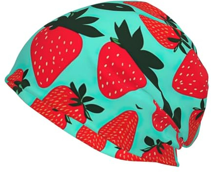 NEZIH Niedliche Erdbeer-Strickmütze, doppellagiges Design, lässiger Hut für Unisex-Erwachsene, Kopfbedeckung, Beanie-Mütze, Süße Erdbeere 1, Einheitsgröße