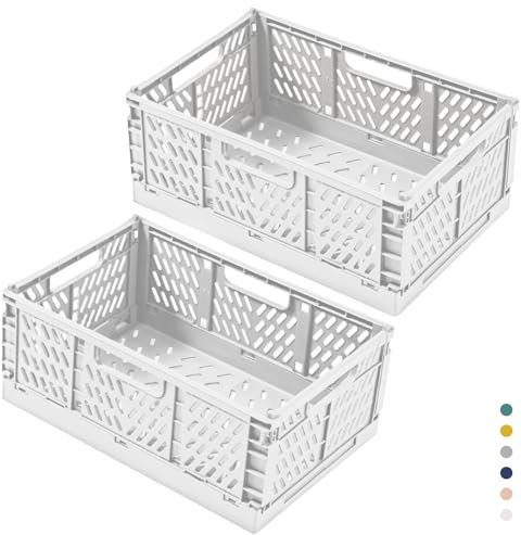 hautllaif 2 Stück Faltbare Kunststoff Aufbewahrungsbox, Einkaufskiste Klappbar, Stabil Klappboxen Faltbar für Küche, Büro, Schlafzimmer, Schrank, Schublade (Weiß, 42.5*28.5*16.5)