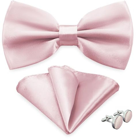 AUSUAYA DE-M-B-1T Nœud papillon classique uni pour homme et pochette avec boutons de manchette pour costume et chemise