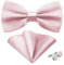 AUSUAYA DE-M-B-1T Nœud papillon classique uni pour homme et pochette avec boutons de manchette pour costume et chemise, Rose pâle, taille unique