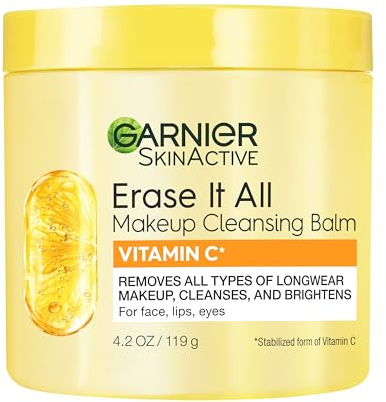Garnier Erase It All Makeup Cleansing Balm with Vitamin C, Brightening Facial Cleanser and Makeup Remover, 4.2 Oz