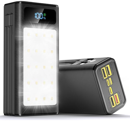 2025 56800mAh 65W External Battery Pack Portable Charger Power Bank, 9 Charging Port Battery Charger With Smart LED Display, flashlight, for Indoor/Outdoor