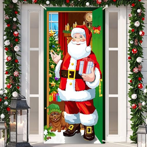 yivom 185X90 cm Copertura Porta Babbo Natale,Copri Porta del Babbo Natale,Copriporta Natalizio,Decorazione Natalizia per Porta