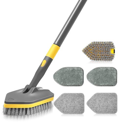 DALIPER Shower Scrubber with Long Handle for Cleaning, 142CM Extendable 3 in 1 Shower Cleaner Brush, Interchangeable Tub Scrub Brush Attachment for Cleaning Bathroom Bathtub Floor Wall