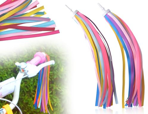 Lhbwhiz 1 Pair Lenker Quasten,Fahrrad Luftschlangen,Mädchen Jungen Kinder Ribbon,Streamer Bänder,Fahrrad Griffe Dekoration Bändchen,Bunte Lenkerfransen,fahrradzubehör,für Kinderfahrrad(Bunt)