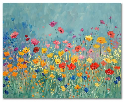 TISHIRON Blumen Malen nach Zahlen Erwachsene DIY Acryl Malen nach Zahlen Kits auf Leinwand Bunte Wildblume Ölgemälde nach Zahlen für Home Wall Decor Art Crafts 40 x 50 cm(rahmenlos)