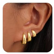 FUNEIA Creolen Set - 3 Paar Silber 925 / Gold Damen Ohrringe, 14K Vergoldet, Hypoallergen, Wasserfest, Für Mehrere Ohrlöcher, Mini Piercings Schmuck