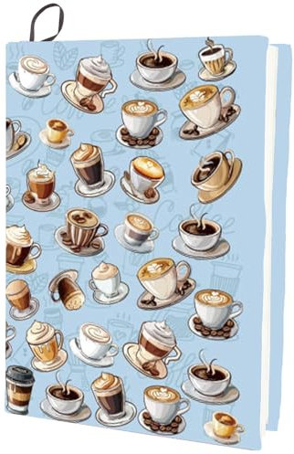 CRASPIRE Copertina per Libro Elasticizzata con Motivo A caffè Lavabile e Riutilizzabile in Tessuto di Nylon Elastico 9.4x15.7 Pollice Adatta per Libri con Copertina Rigida Tascabili Regalo
