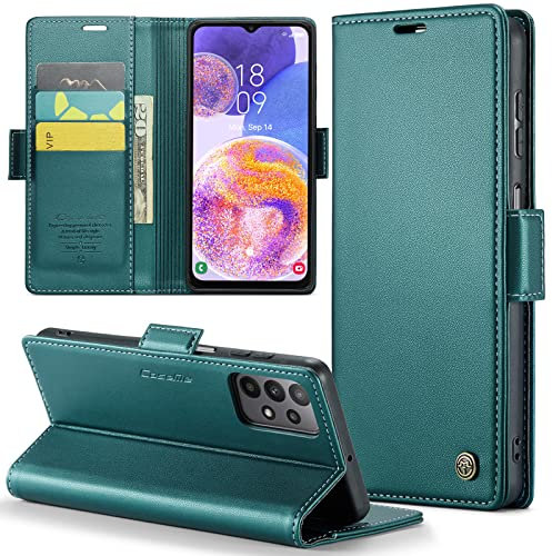 Rerzoiro Coque pour Samsung Galaxy A23 4G/5G, Étui Housse en RFID Protection Premium PU Cuir Portefeuille Rabat Case Magnétique Stand Antichoc, Étui Case pour Samsung Galaxy A23 4G/5G, Bleu Vert