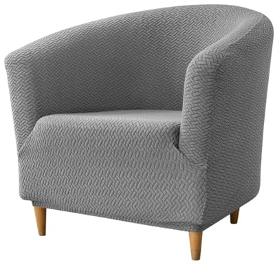 Hearda Sesselschoner Sesselbezug 1 Stück, Hellgrau Elastisch Stretch Sesselhusse Sesselüberwurf | Jacquard Club Chair Sessel Bezug für Clubsessel Cocktailsessel Universal
