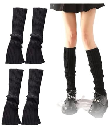 2 Paar Damen Stulpen, Gestrickte Beinlinge Für Den Winter, Warme Beinstulpen Damen, Leg Warmers Strick-Beinsocken Für Herbst Und Winter, Schwarz-Beinhandschuhe, 42 cm - Perfekte Kombination aus Stil u