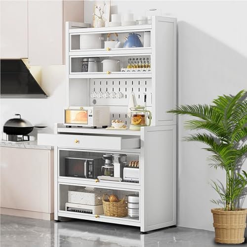 LKPMGOA Kitchen Bakers Rack with Drawer, Kitchen Cabinets with Worktop, Wide Tabletop, Large Capacity(White,60cm)
