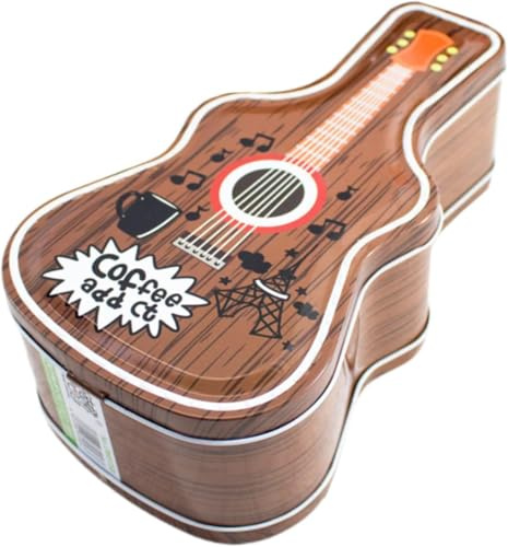 Salvadanaio in metallo a forma di chitarra con lucchetto, salvadanaio in latta divertente grande formato per bambini e ragazze (marrone scuro)