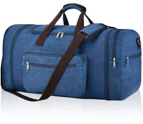 Felipe Varela Erweiterbare Reisetasche für Reisen, Handgepäcktasche für Herren, Reisetasche, Übernachtung, Wochenende, Sporttasche, Handgepäck, Blau, 60L, Modisch