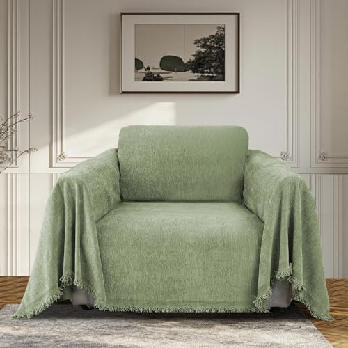 BellaHills Sofa Überzug 1 Sitzer Wasserdicht Sofaüberwurf Kratzschutz Sofa Katze Sofabezug Waschbar Chenille Sofaschoner Schutzdecke Couch Überzug Grün