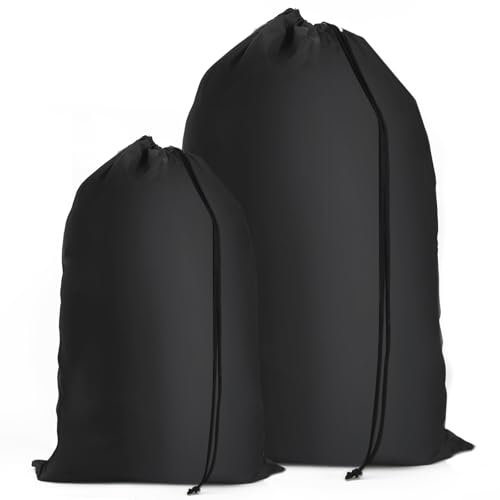 2 Stück Wäschesack Reise Groß, Wäschesack mit Kordelverschluss, Wiederverwendbar Schmutzige Kleidung Tasche Organiser, Wäschebeutel Schmutzwäsche für Schlafsaal und Reisen Wäscheraum-Schwarz