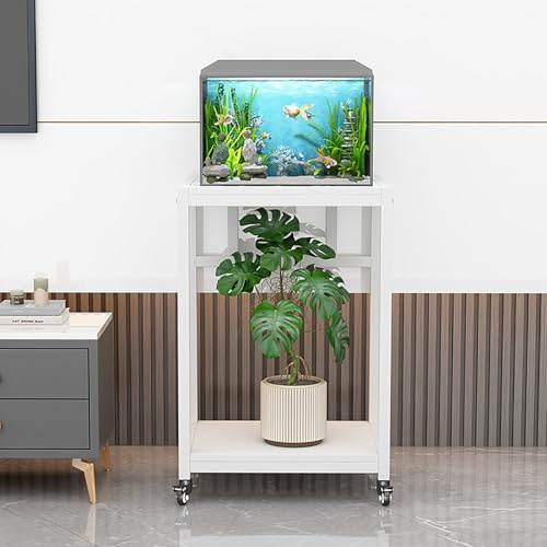 TRAGLO Aquarienständer, 2-stufiger Aquariumständer mit Ablage, Reptilien-Terrarienständer mit Universalrollen für Zuhause und Büro(White Frame+White,50x40x75cm)