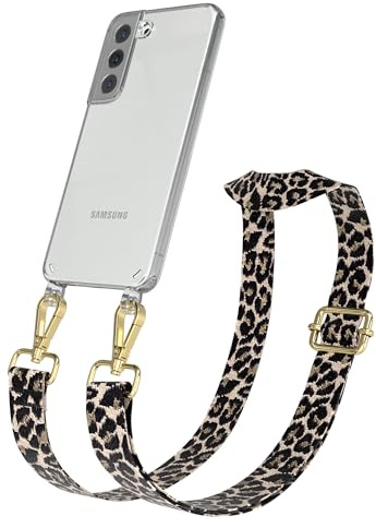 EAZY CASE Handykette - Verstellbares Taschenband kompatibel mit Galaxy S22 5G, Schulterriemen, Handykordel mit Silikon Hülle, Umhängetasche, Leo - Schwarz Beige Gold
