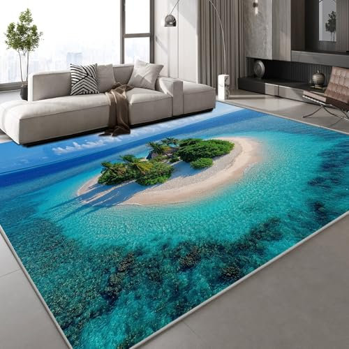 Generisch Kurzflor Teppich 3D Meer Inseln Teppich Matten rutschfeste FußMatte Blauer Himmel Natur Muster Kinder Spielteppiche FüR Schlafzimmer Flur Wohnzimmer Boden 180x240 cm